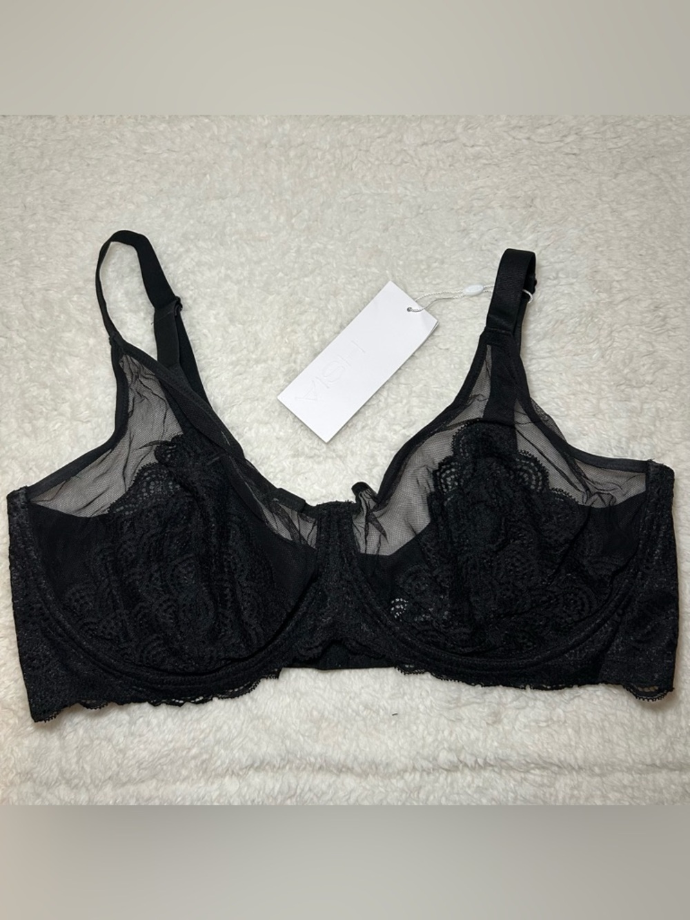 HSIA Black Mermaid Scales Lace Unlined Bra 40DDD NEW